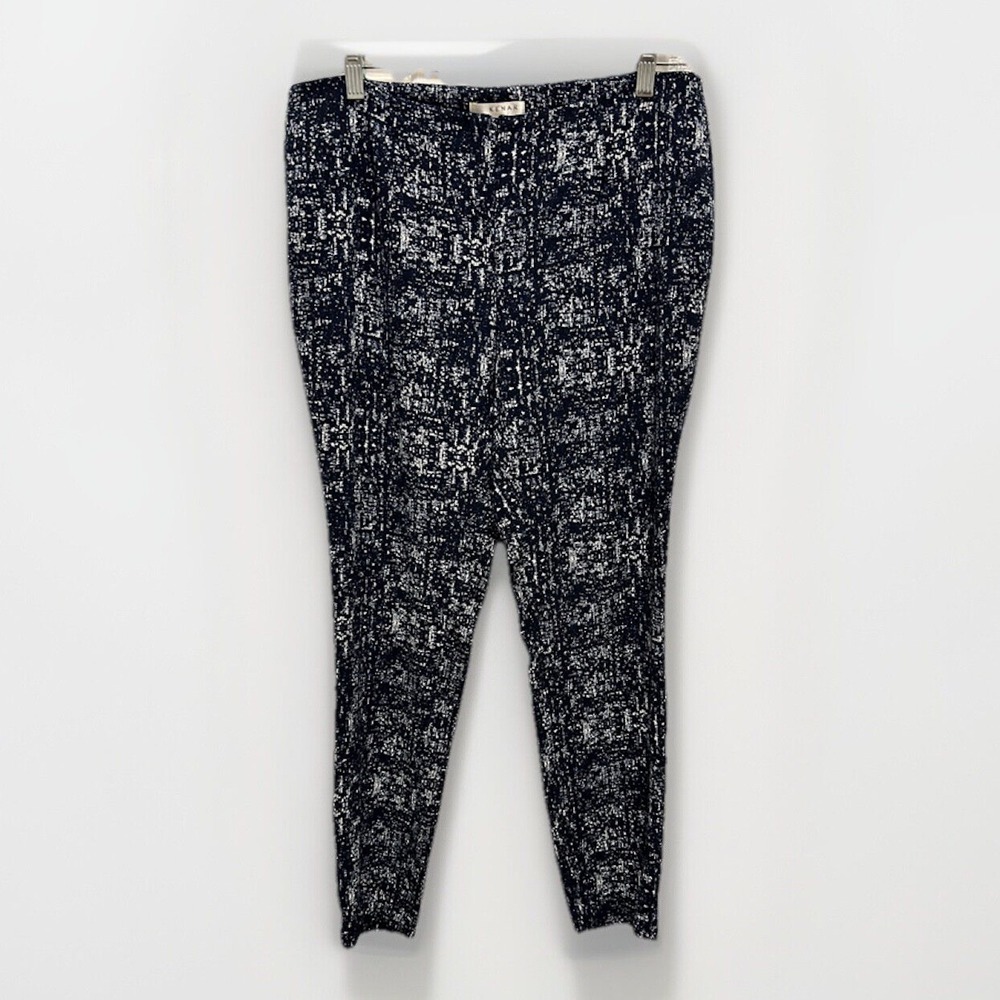 Kenar Womens Navy Blue White Abstract Print Tapered Ankle‎ Pants Size 6 Side Zip